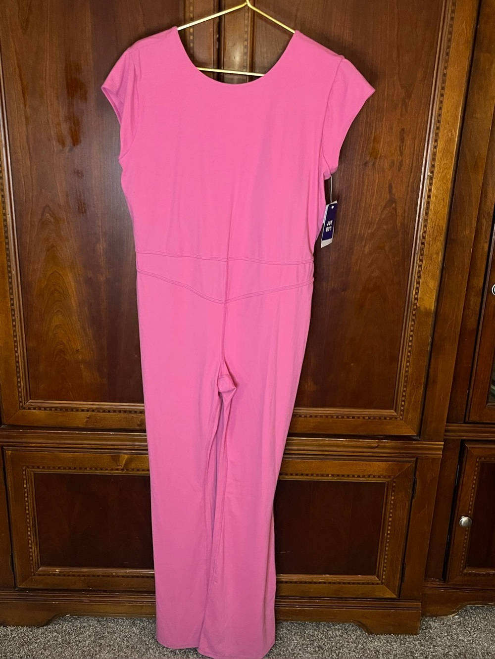 NWT JoyLab Pink Wide Leg Jumpsuit XXL Open Back Built-In Bra Yoga Athleisure